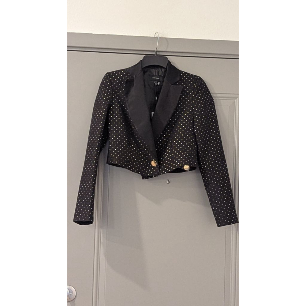 Women's Karen Millen Black & Gold Polka Dot Cropped Blazer US 4 - Picture 3 of 15